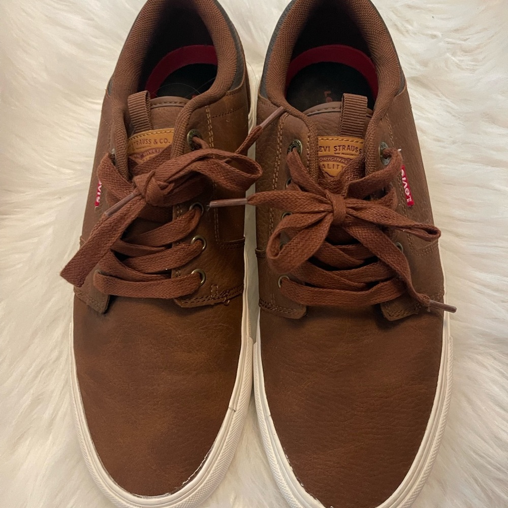 LEVIS Brown Athletic Shoes with Suede Texture and White Soles mens sz 10